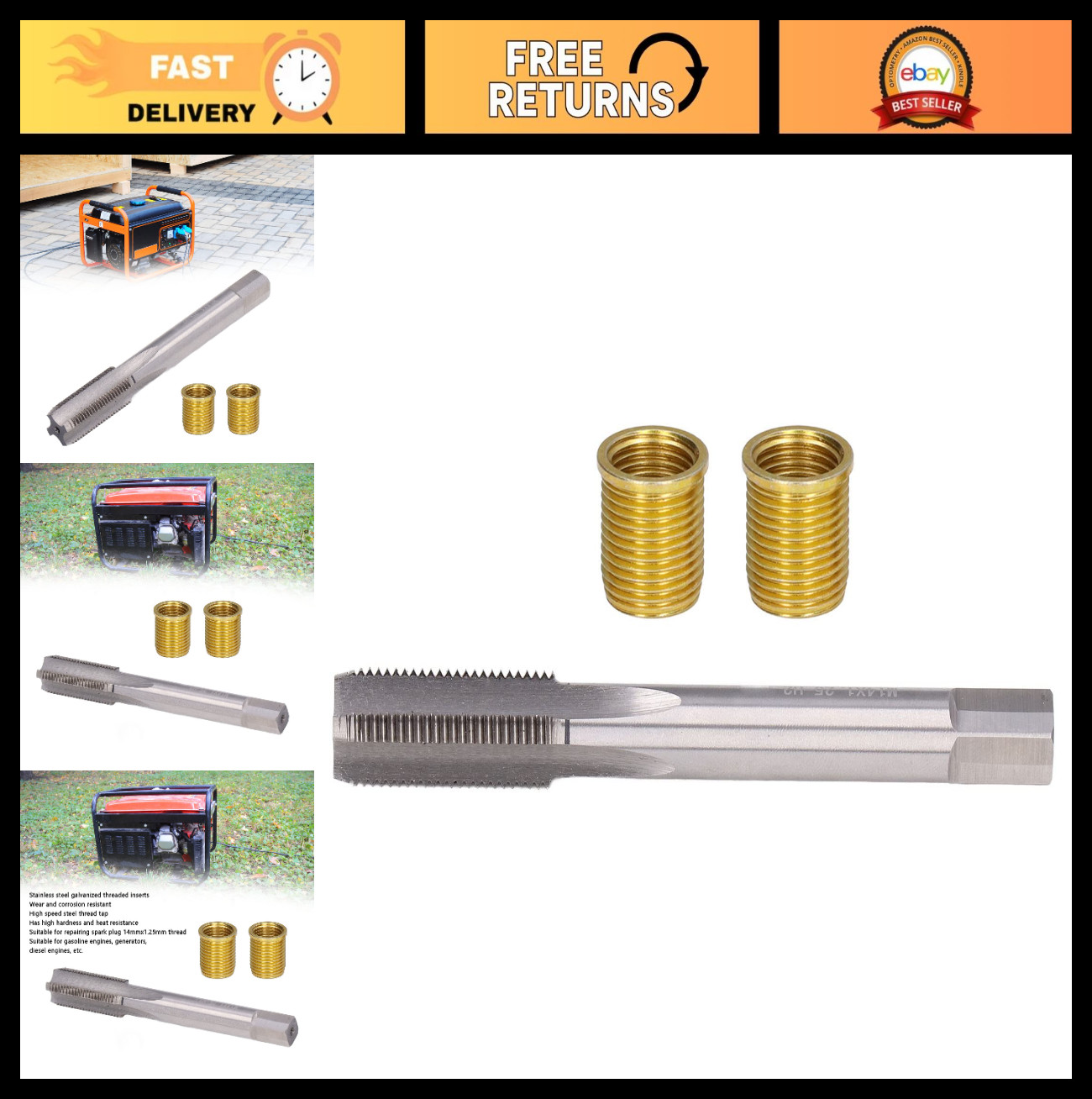 12mm x 1.25 Helicoil Spark Plug Thread Repair Kit, M14 Tap & Inserts, Tool Set
