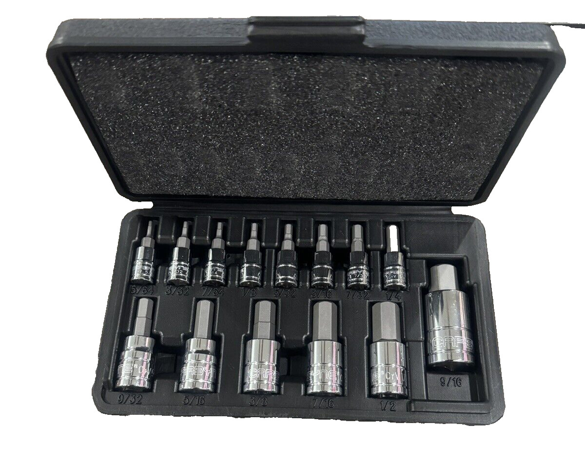 CARBYNE Hex (Allen) Bit Socket Set – 14 Piece, SAE 5/64″ to 1/2″ S2 Steel Bits