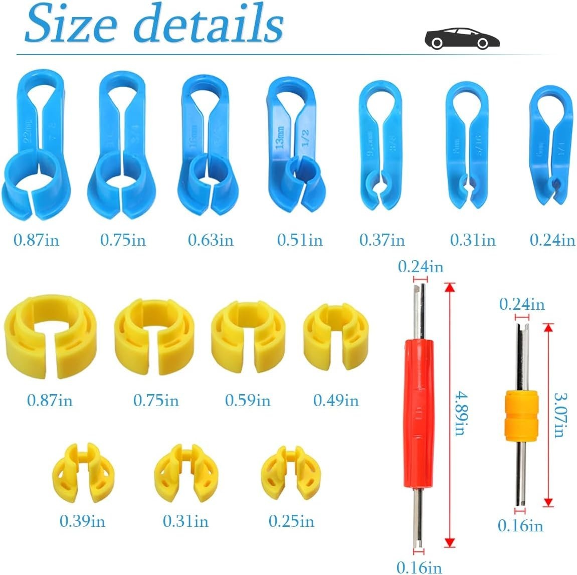 Car AC Fuel Line Disconnect Removal Tool Set, 16 Pcs 1/4 3/8 1/2 5/8 3/4 7/8 …