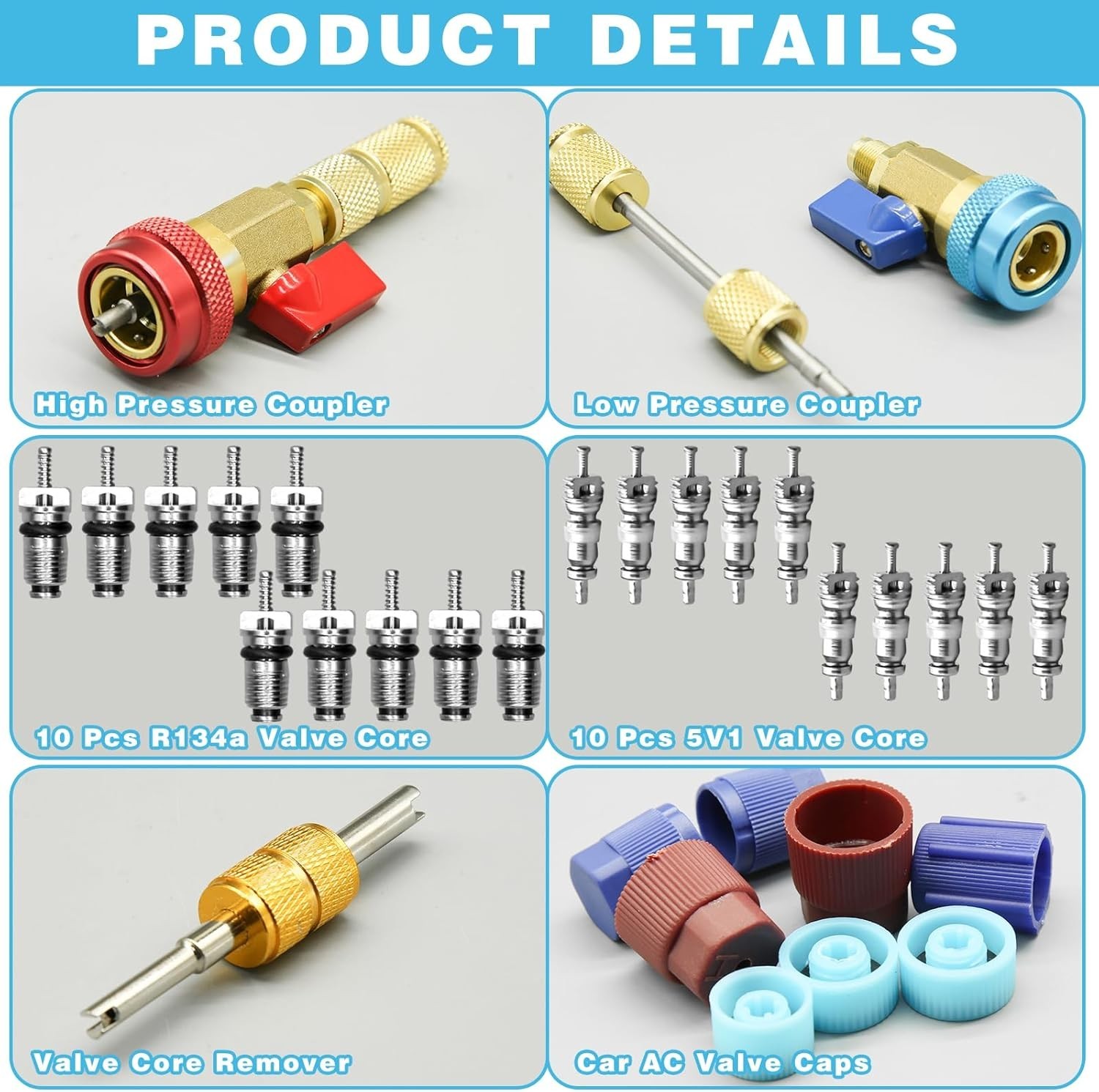 31Pcs R134A AC Valve Core Removal Tool Set, Quick Installer for High/Low Pressur