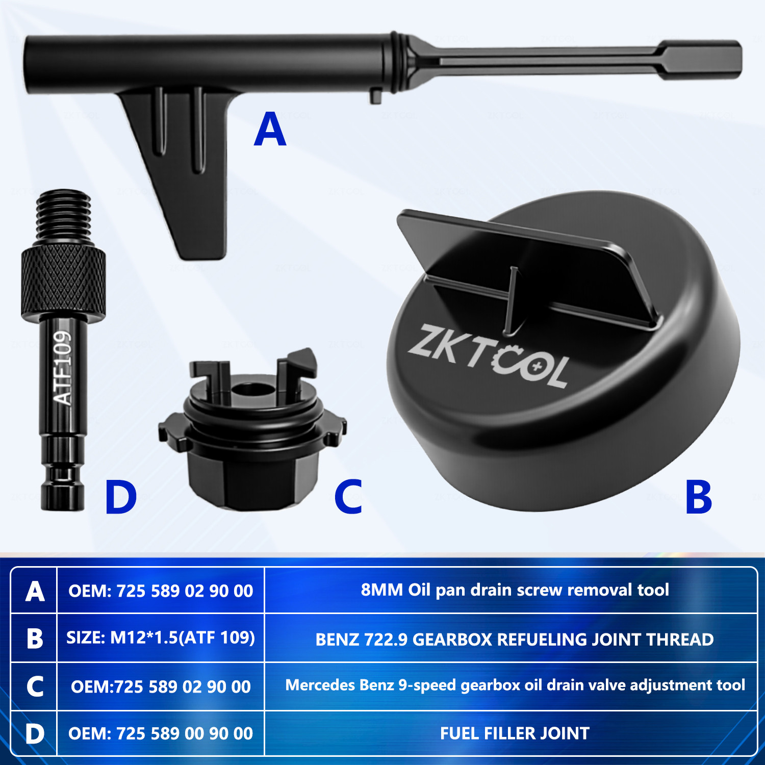 Metal oil change and filler tool for Mercedes Benz 725.0 9-speed Transmission