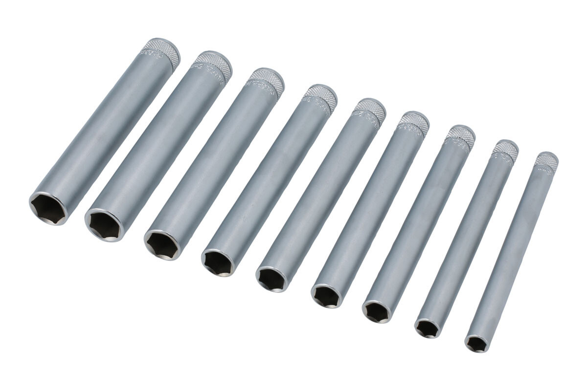 Extra Long Socket Set 1/4″D 9 Pce Set 8mm – 16mm Single Hex 6 Point Sockets