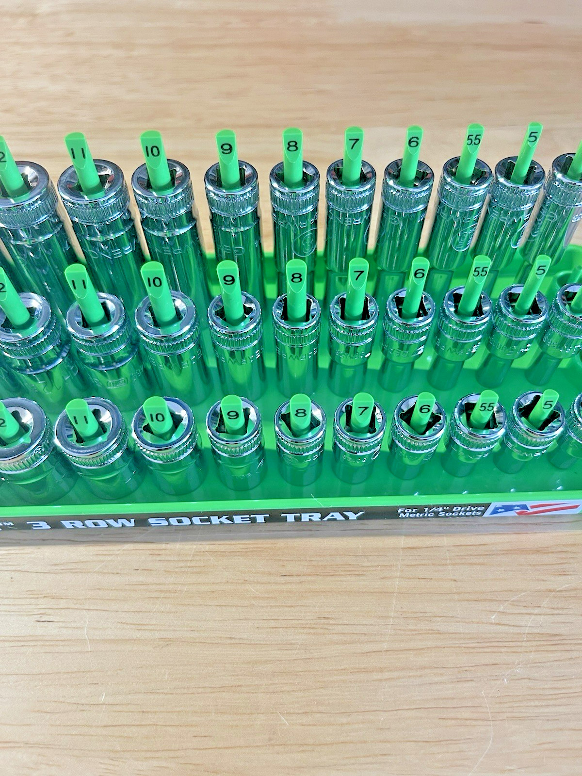 GearWrench 1/4” Metric & SAE Shallow Mid Deep 6 pt Sockets w/ Hansen Trays
