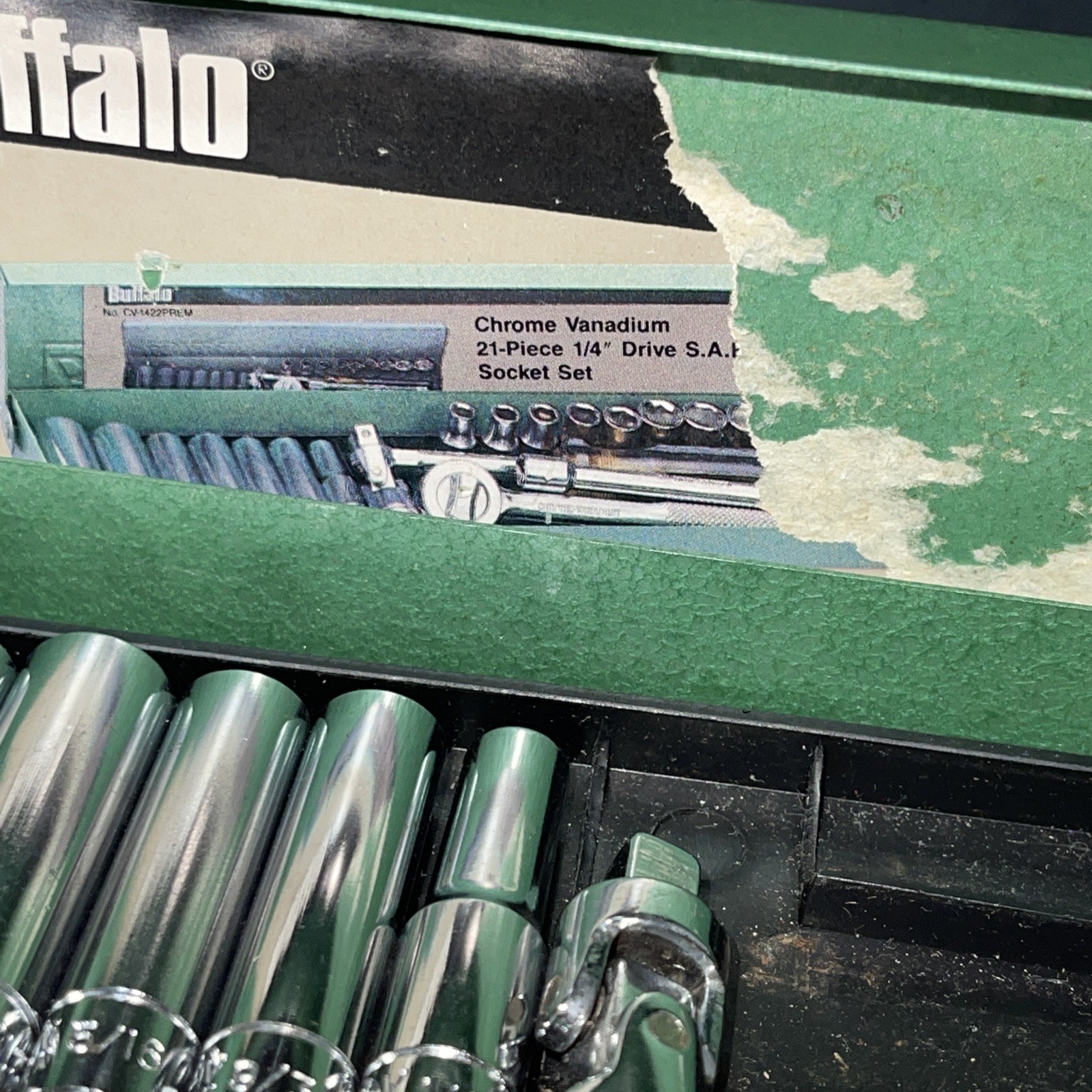 Buffalo 21 Piece 1/4 Drive SAE 6 Point Deep & Standard Socket Set Vintage Case