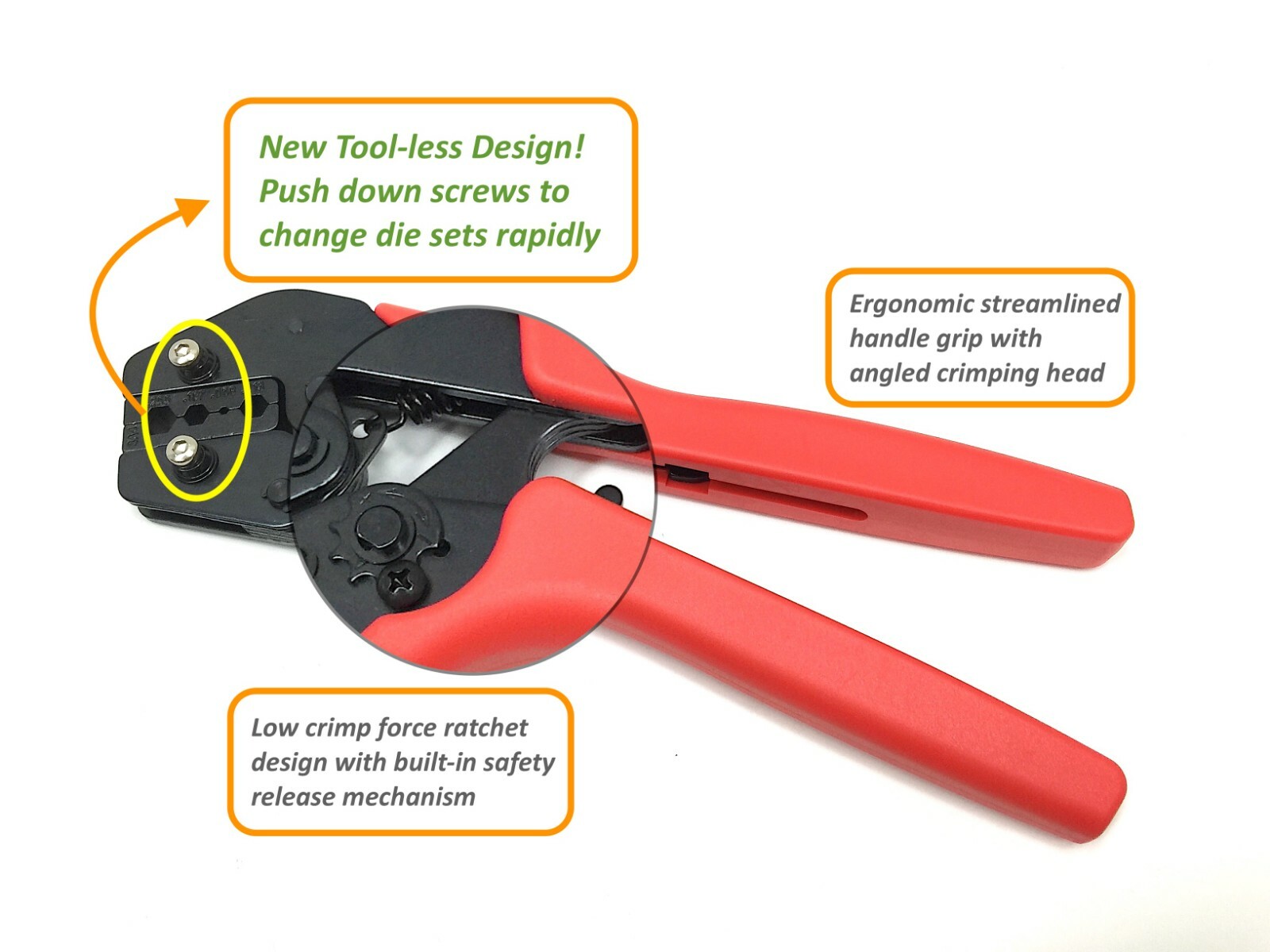 Quick Change Ratchet Crimp Tool Kit Wire Terminals 5 Dies Ring Open Barrel Pin