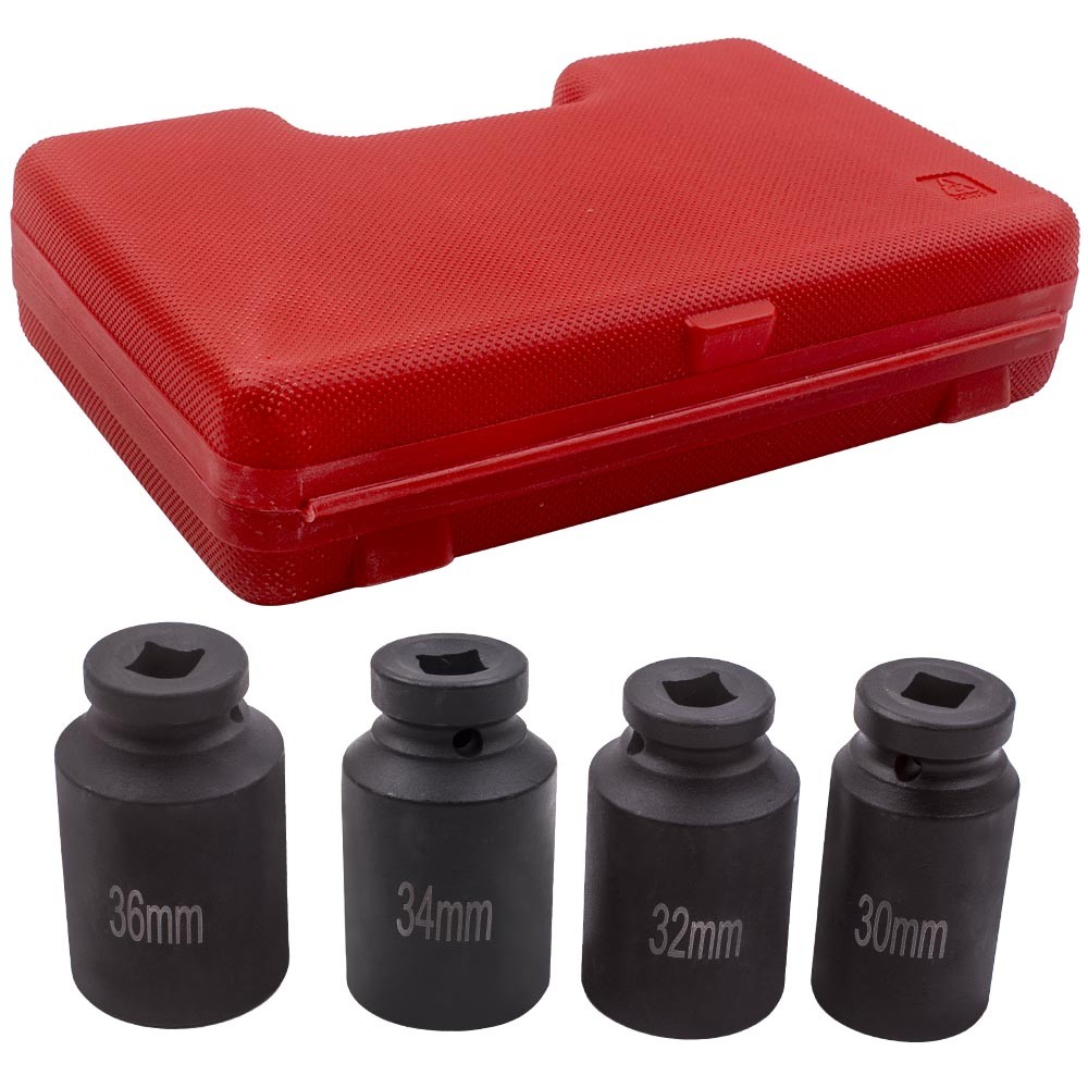 4PC 1/2″ Drive Spindle Axle Nut Socket 12 Point 30mm 32mm 34mm 36mm Remover Set