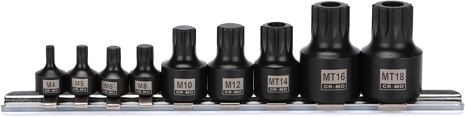 9PCS 1/4″, 3/8″, 1/2″ Drive Low Profile Triple Square Bit Socket Set, Tamper-Pr