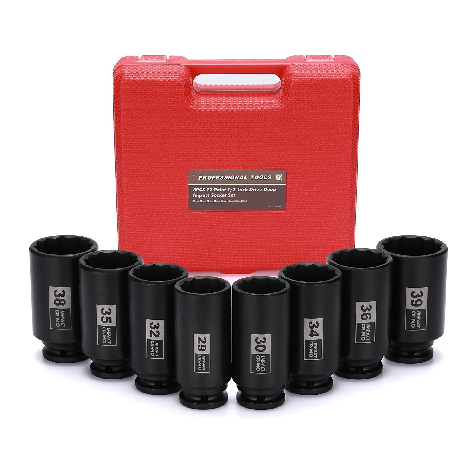 Mayouko 8PCS 1/2″ Deep Axle Nut Impact Socket Set, CR-MO, 12 Point Design, Me…
