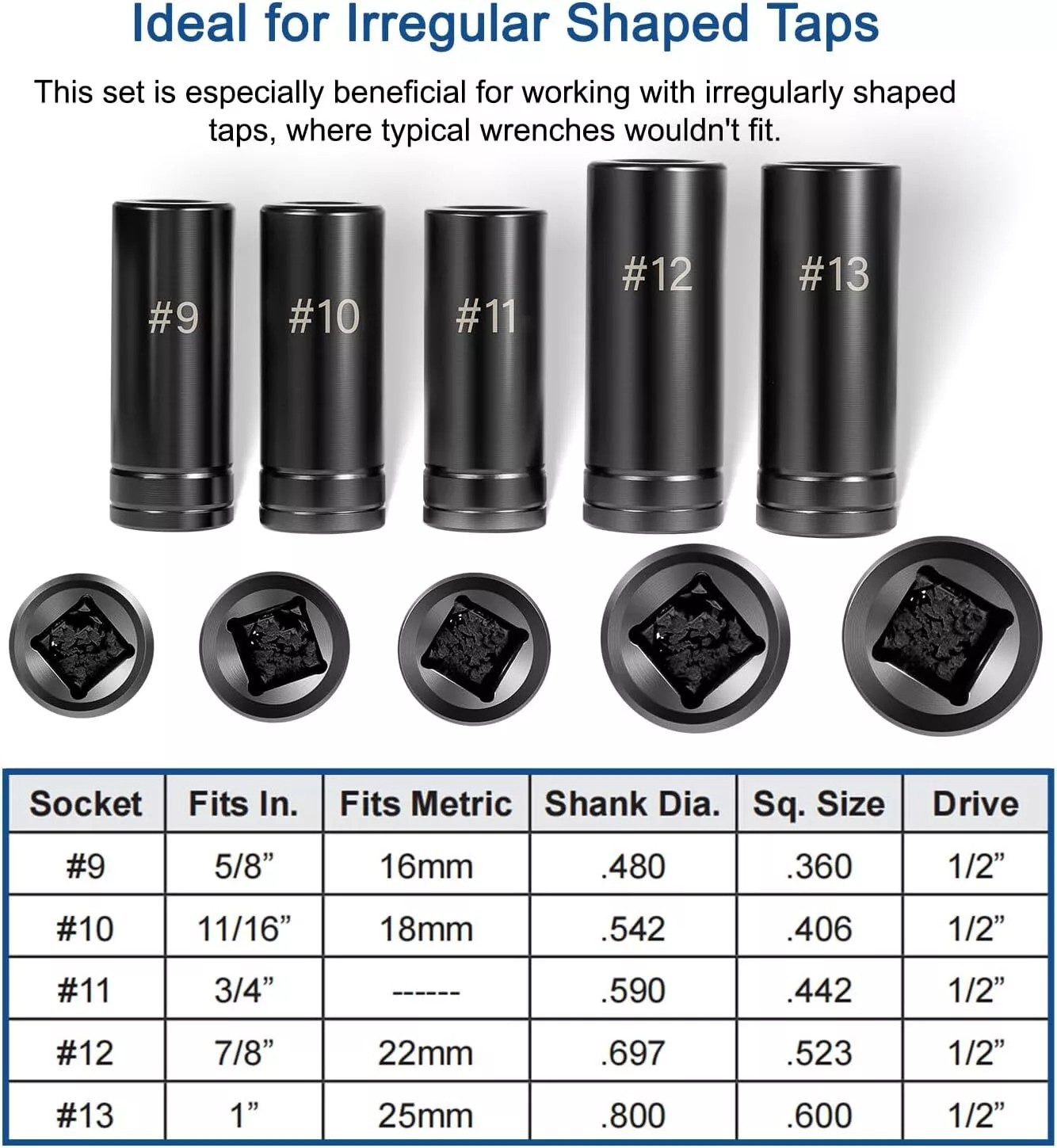 5pc 71670 Extra Large Tap Holding Socket Set with holder 5/8″11/16″,3/4″,7/8″,1″