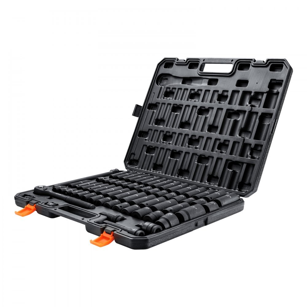 VEVOR Impact Sockets Set 65pcs 6-Point 1/2in Drive Bit Ratchet Tool Kit Case