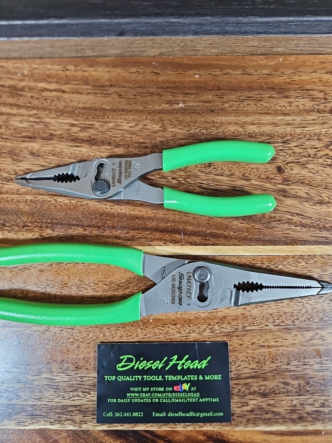 NEW Snap On LN47ACF & LN46ACF Needle Nose/Slip-Joint Combination GREEN Plier Set