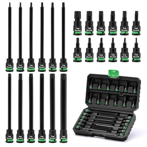 Extra Long 24PCS Torx Bit Socket Set, 3/8″ Drive S2 Alloy Steel, T10-T60, CR-V,