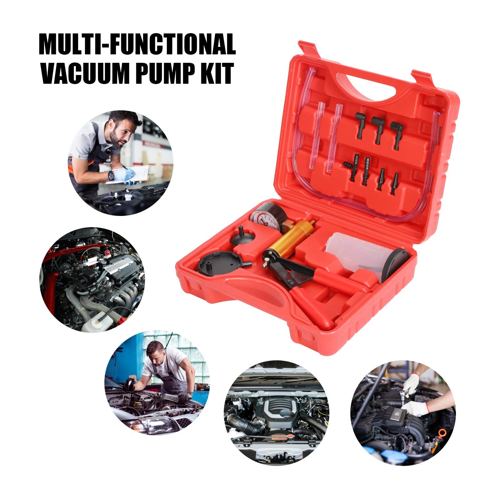 Hand Held Vacuum Pressure Pump Tester Set Brake Fluid Bleeder Bleeding Kit +Box