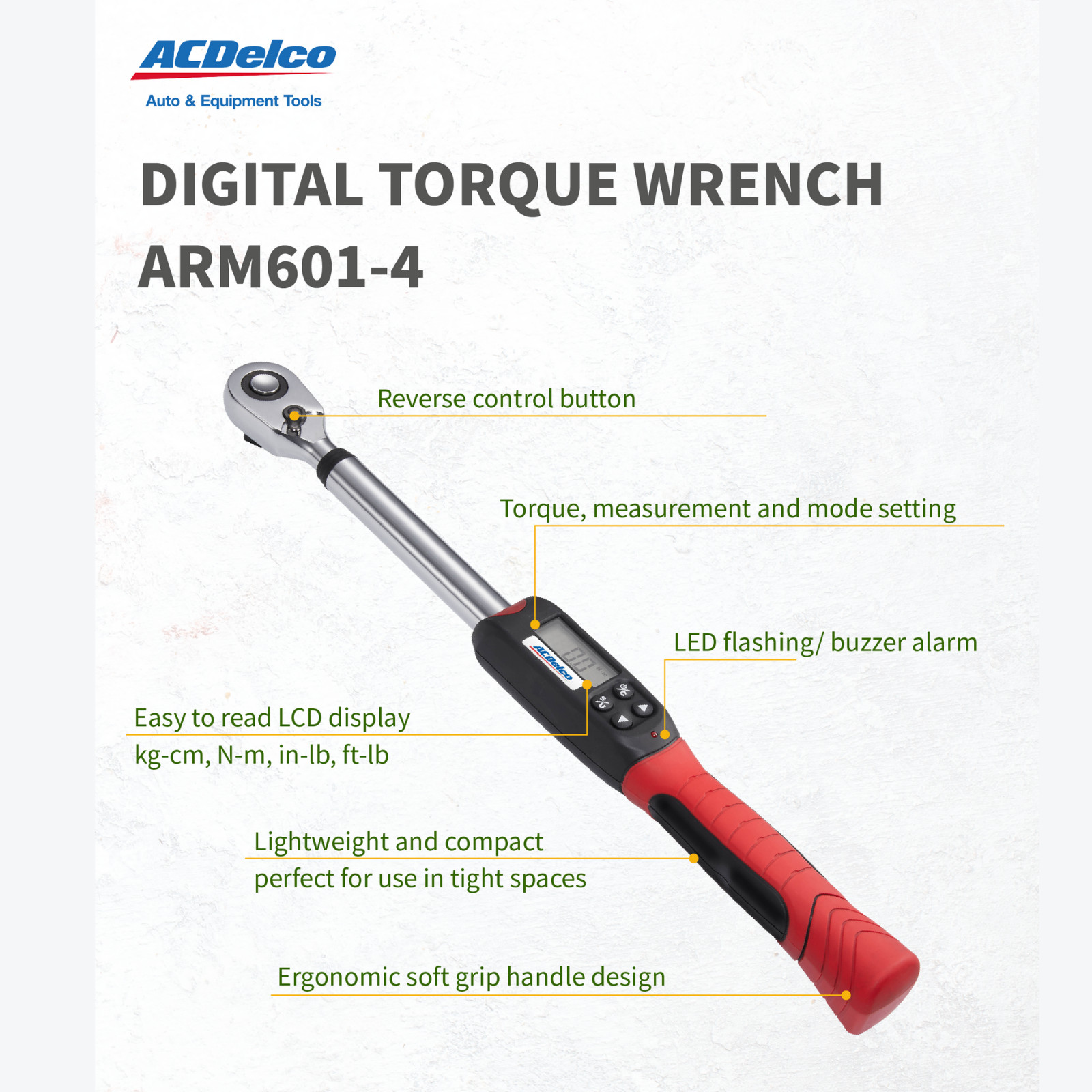 ACDelco ARM601-4 1/2″ (14.8 to 147.5 ft-lbs.) Heavy Duty Digital Torque Wrench