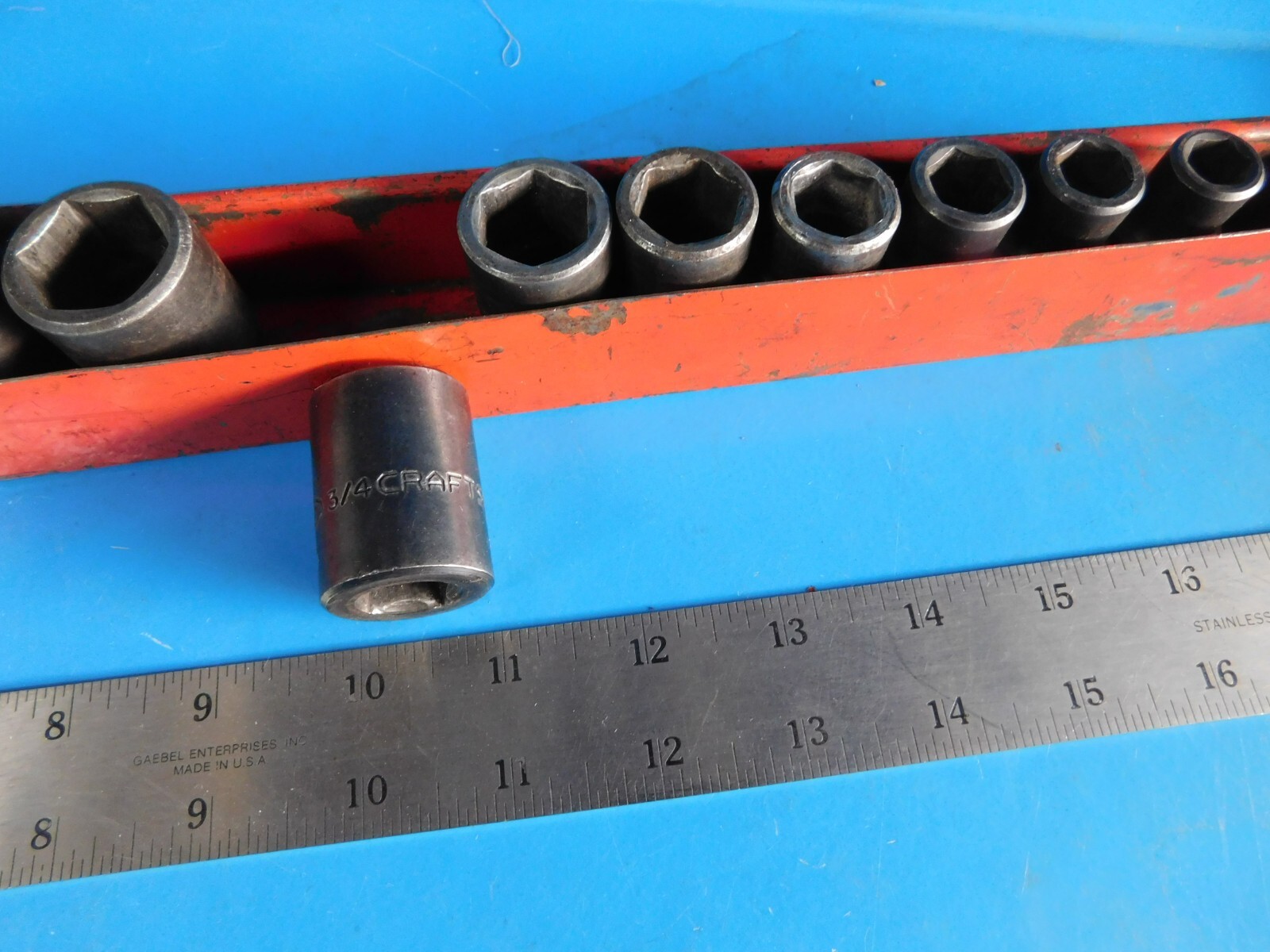 USED,MAC TOOLS 1/2 IN.DR.»3/8 THRU 1-1/4 IN «SHORT IMPACT SOCKETS SET OF14+TRAY