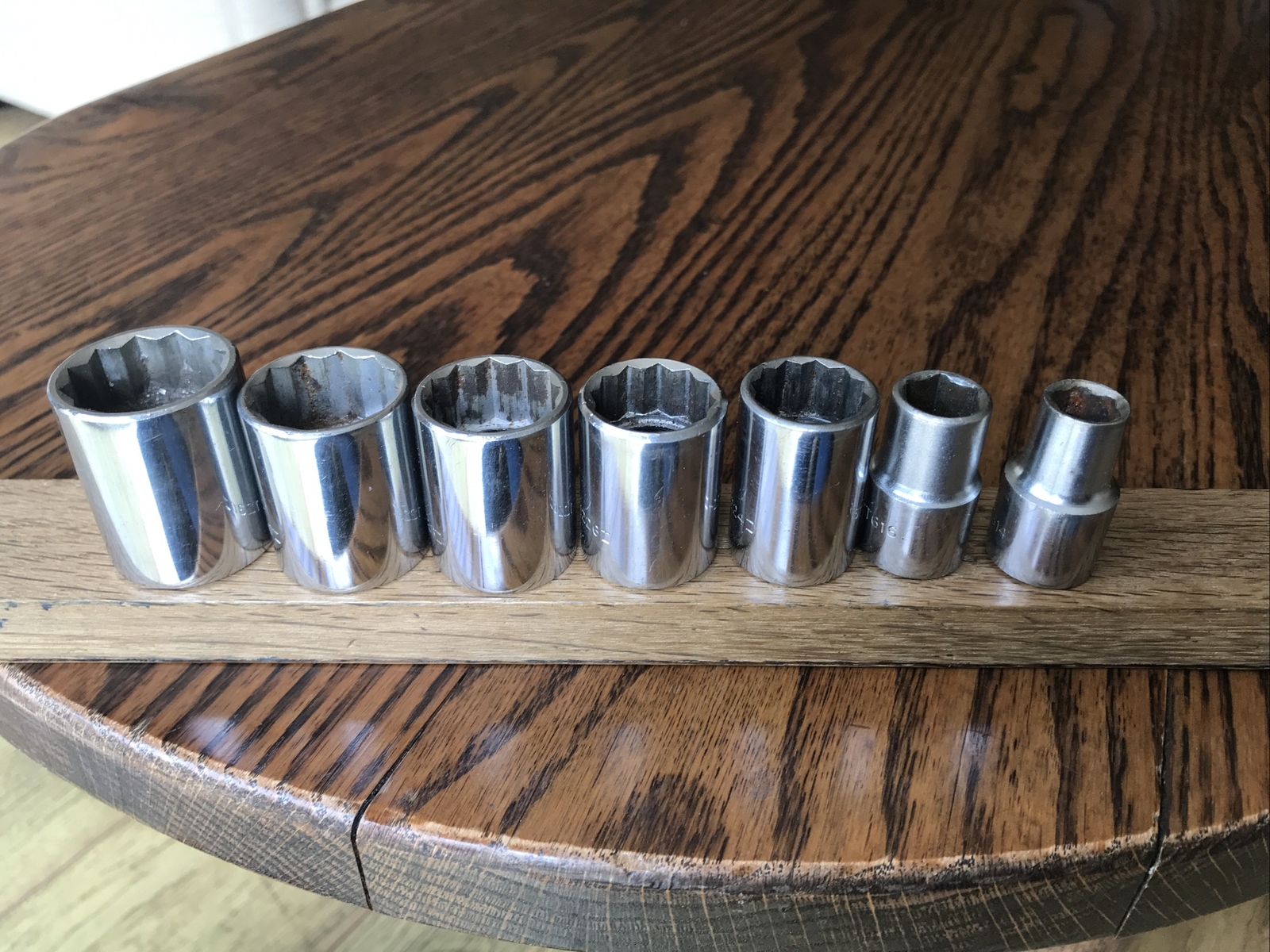7 Vintage USA Husky Sockets With 1/2” Drive 1” To 7/16” AF CT Series.