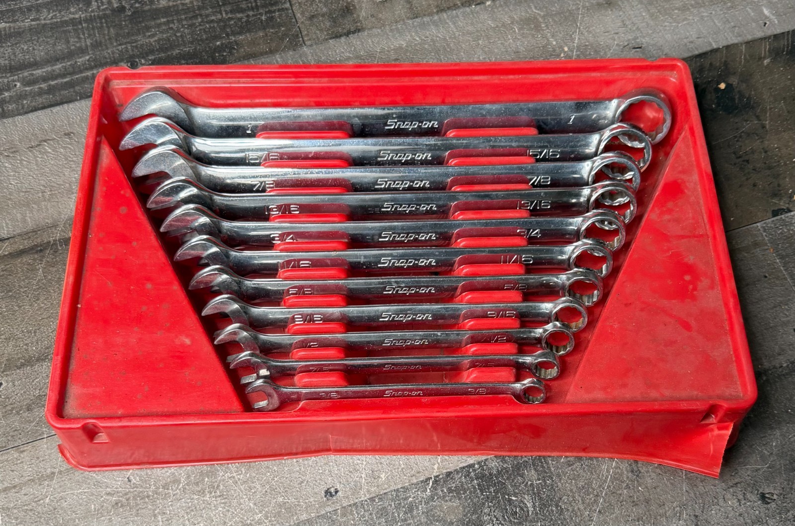 Snap-on 11pc SAE 12-Point Combination Wrench Set 3/8 to 1 in OEX711 w/ Tray USA