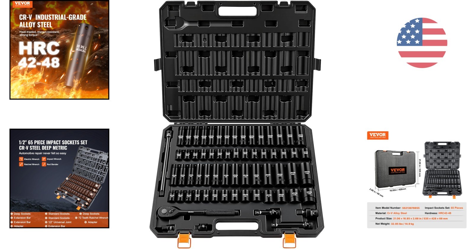 Comprehensive 1/2″ Drive Impact Socket Set – Easy-to-Read Markings & Organizer