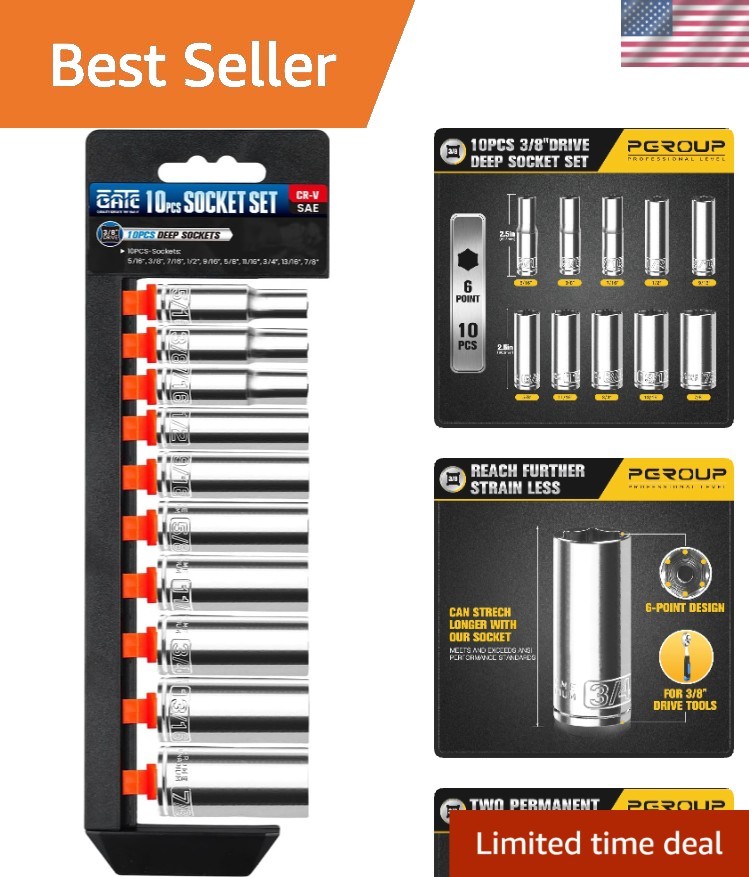 Durable 10PC Cr-V Deep Socket Set – 3/8″ Drive with High Visibility Markings
