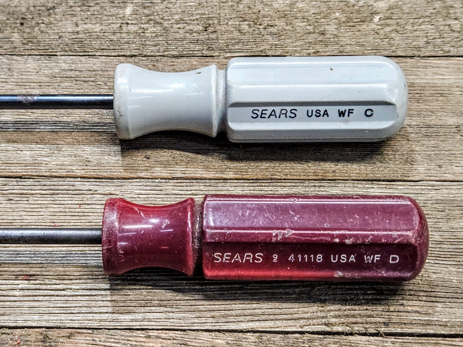 Sears USA Slotted 2 Piece Screwdriver Set -WF- With Burgundy & Gray Handles