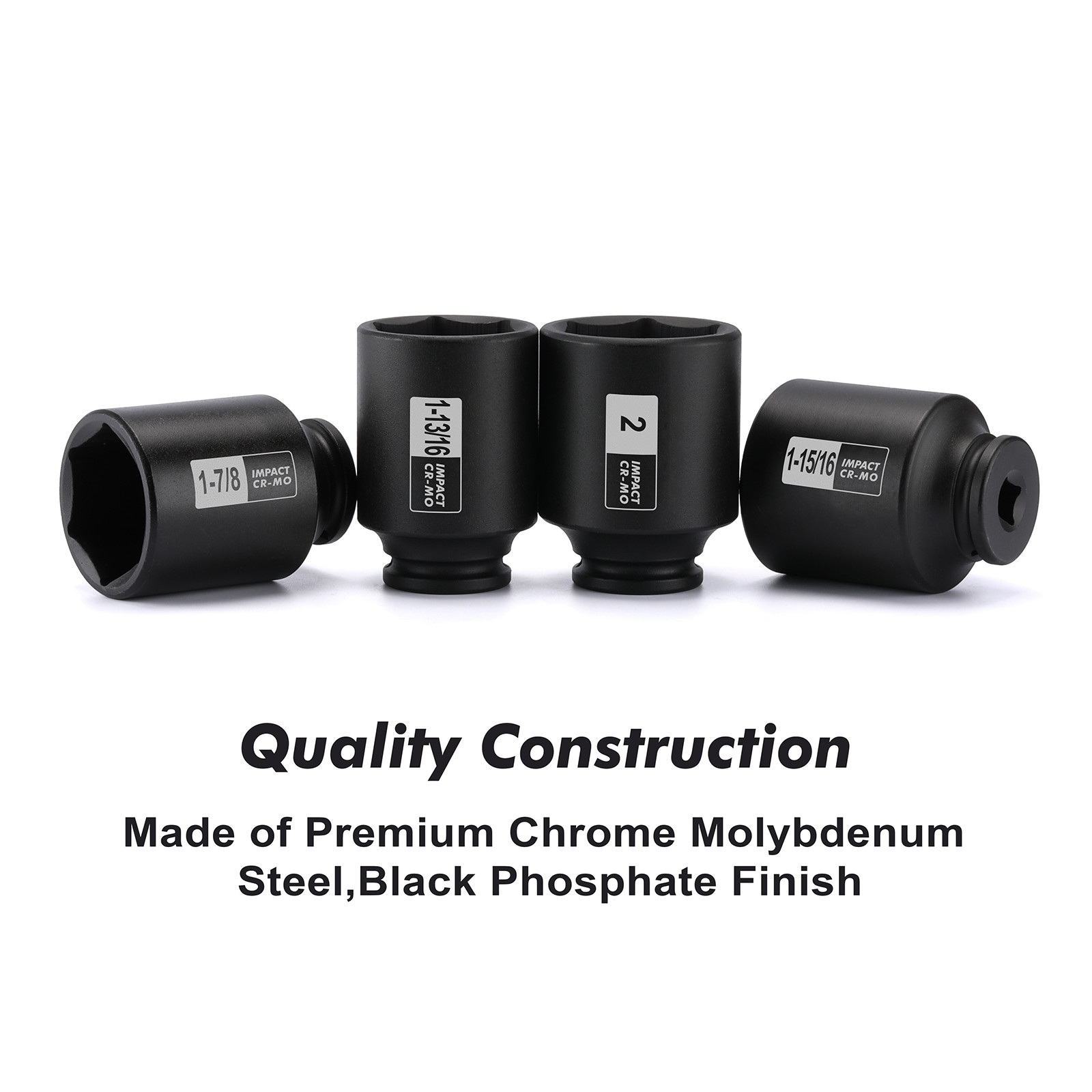 4 Pcs 1/2″ Dr. Deep Impact Socket Set 1-13/16″ 1-7/8″ 1-15/16″ 2″ CR-MO 6-Point