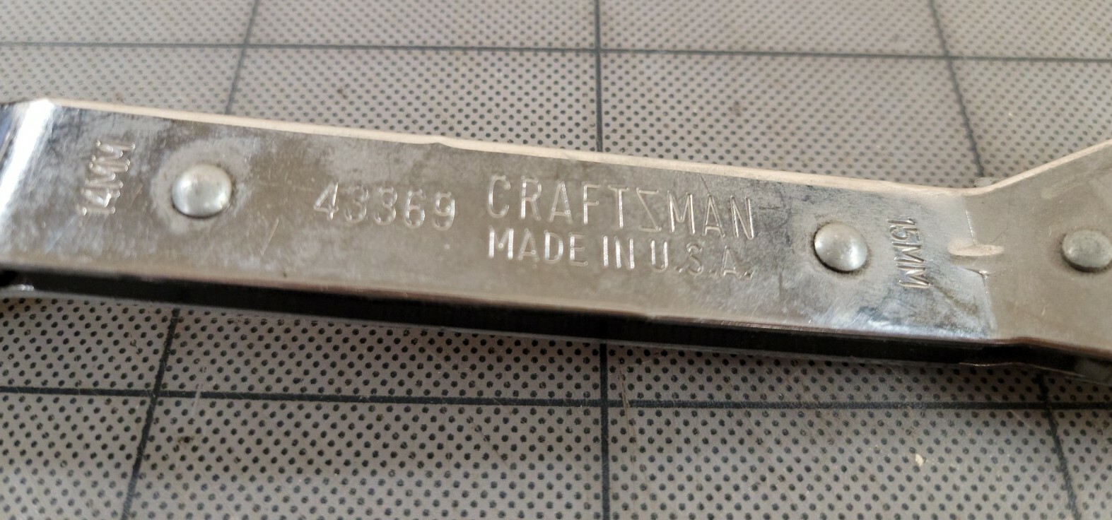 Vintage CRAFTSMAN # 43369 OFFSET BOX END RATCHETING WRENCH 14mm x 15mm USA