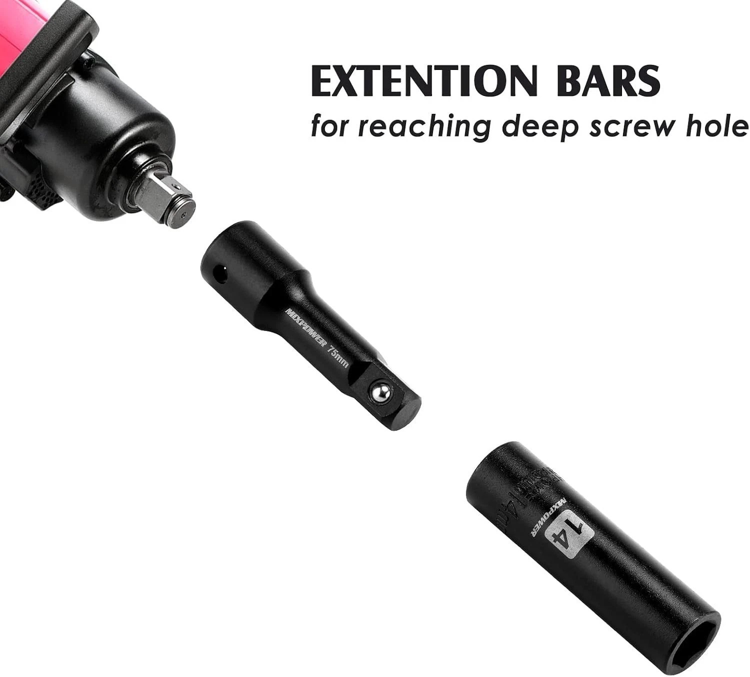 Comprehensive 25-Piece Deep Impact Socket Set with Extension Bars and Adapter