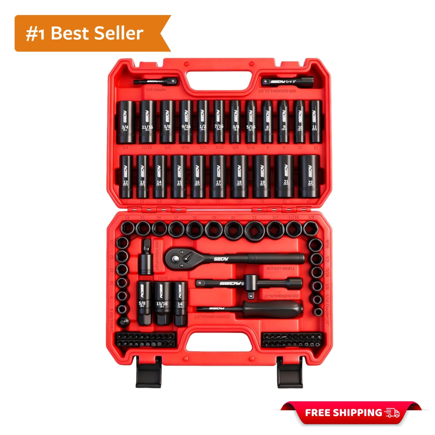 96-Piece 3/8″ Drive Impact Socket Set with SAE & Metric Sockets – Durable Cr-V