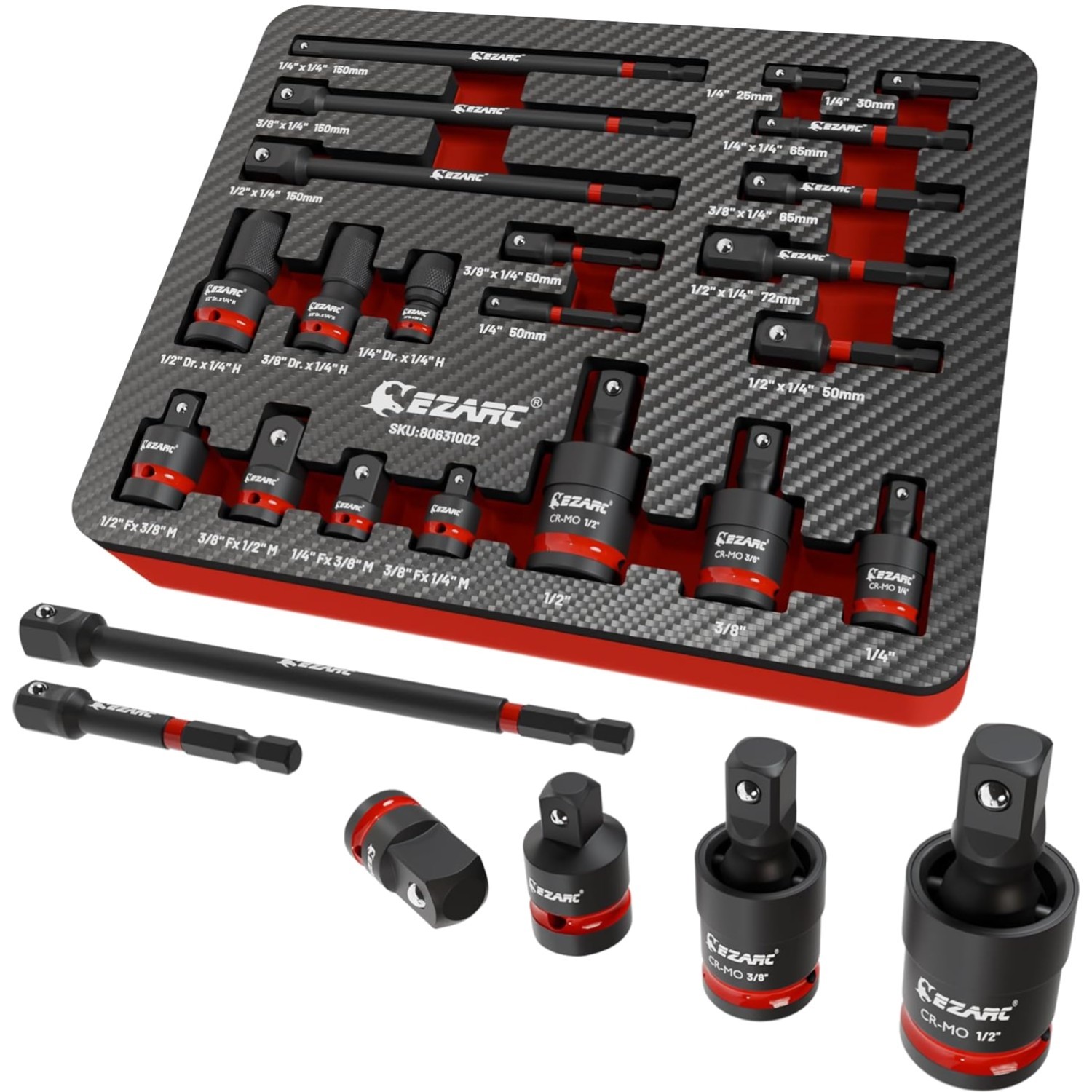 21PCS Impact Socket Adapter Set, Includes CR-MO Universal Swivel Socket Set, …