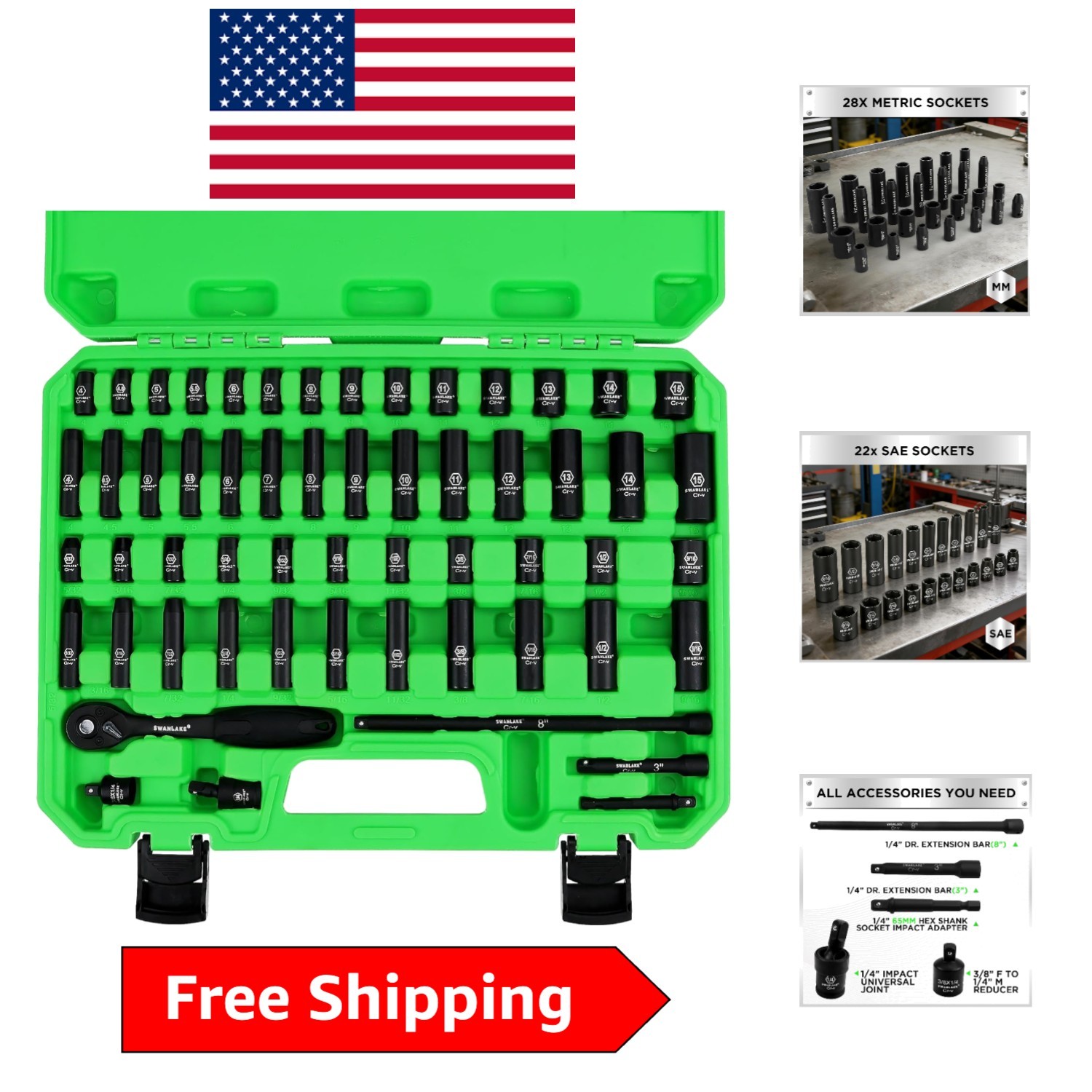 Professional 1/4″ Drive Impact Socket Set – Durable 56-Piece Chrome Vanadium