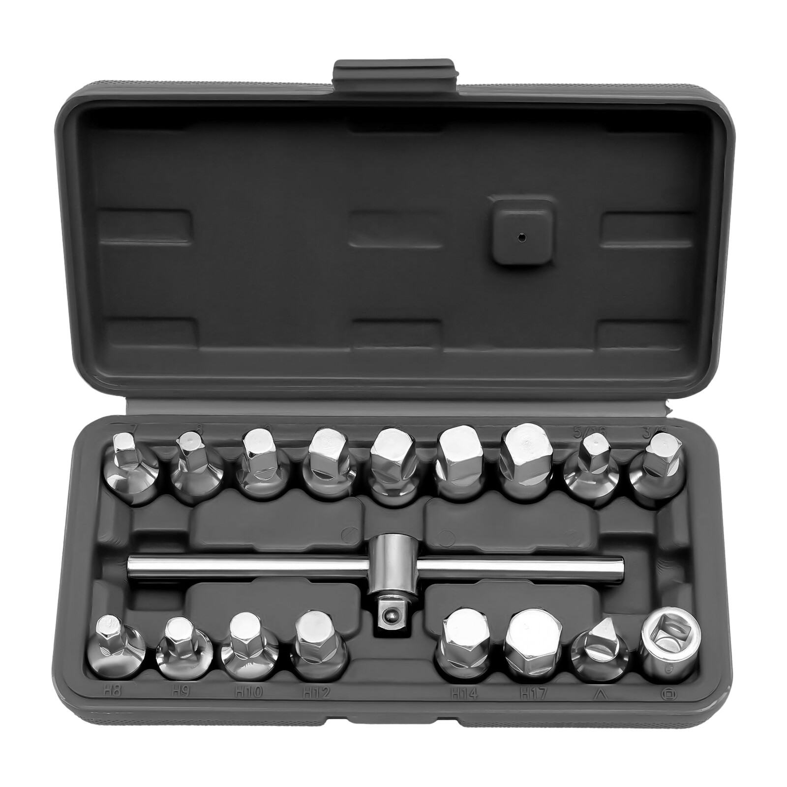 Oil Drain Pipe Plug Hexagon Square Socket Key Removal Tool Set 18Pcs 3/8»Drive