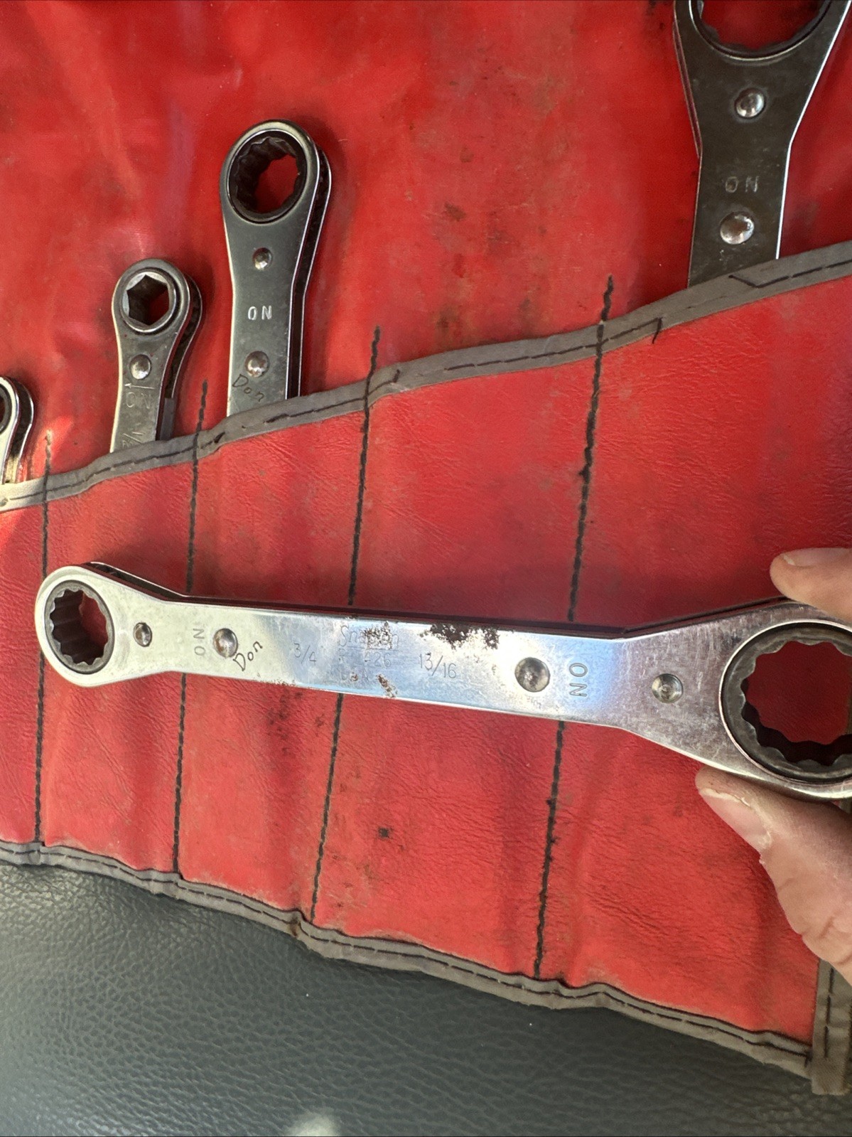 Snap-on 8pc Ratcheting Wrench Set 6/12pt SAE USA 1/4″-15/16″ w/C-62B Pouch🔧