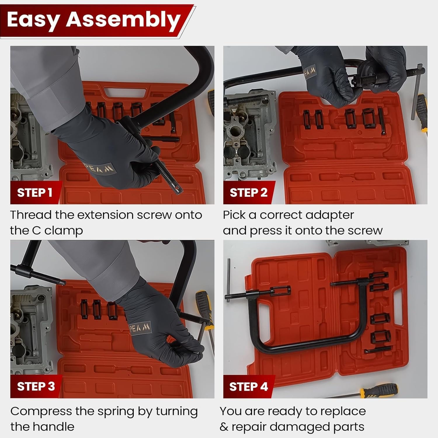 Corrosion-Resistant Valve Spring Compressor C Clamp Tool Set for All Vehicles