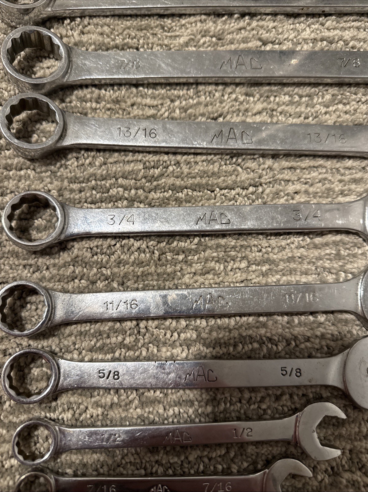 Set of 10 Mac Tools 3/8” – 1” Combination Wrench 12 Point