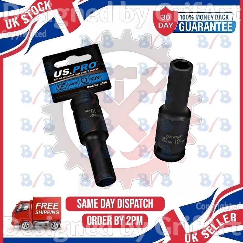 US PRO 10MM 1/2″ DRIVE 6PT SINGLE CR-V DEEP IMPACT HEX SOCKET WRENCH LONG REACH