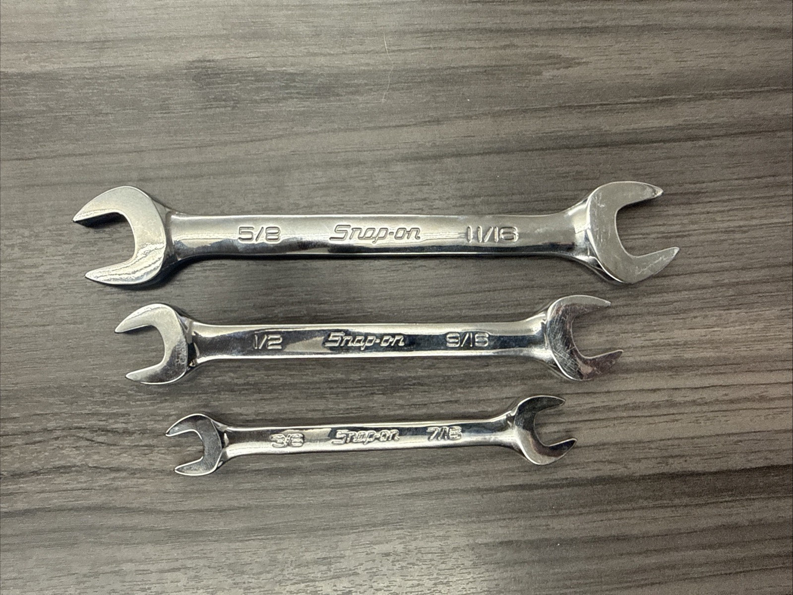 Snap-On Tools SAE 12pt Combination Wrench: 5/8-11/16, 1/2-9/16, 3/8-7/16