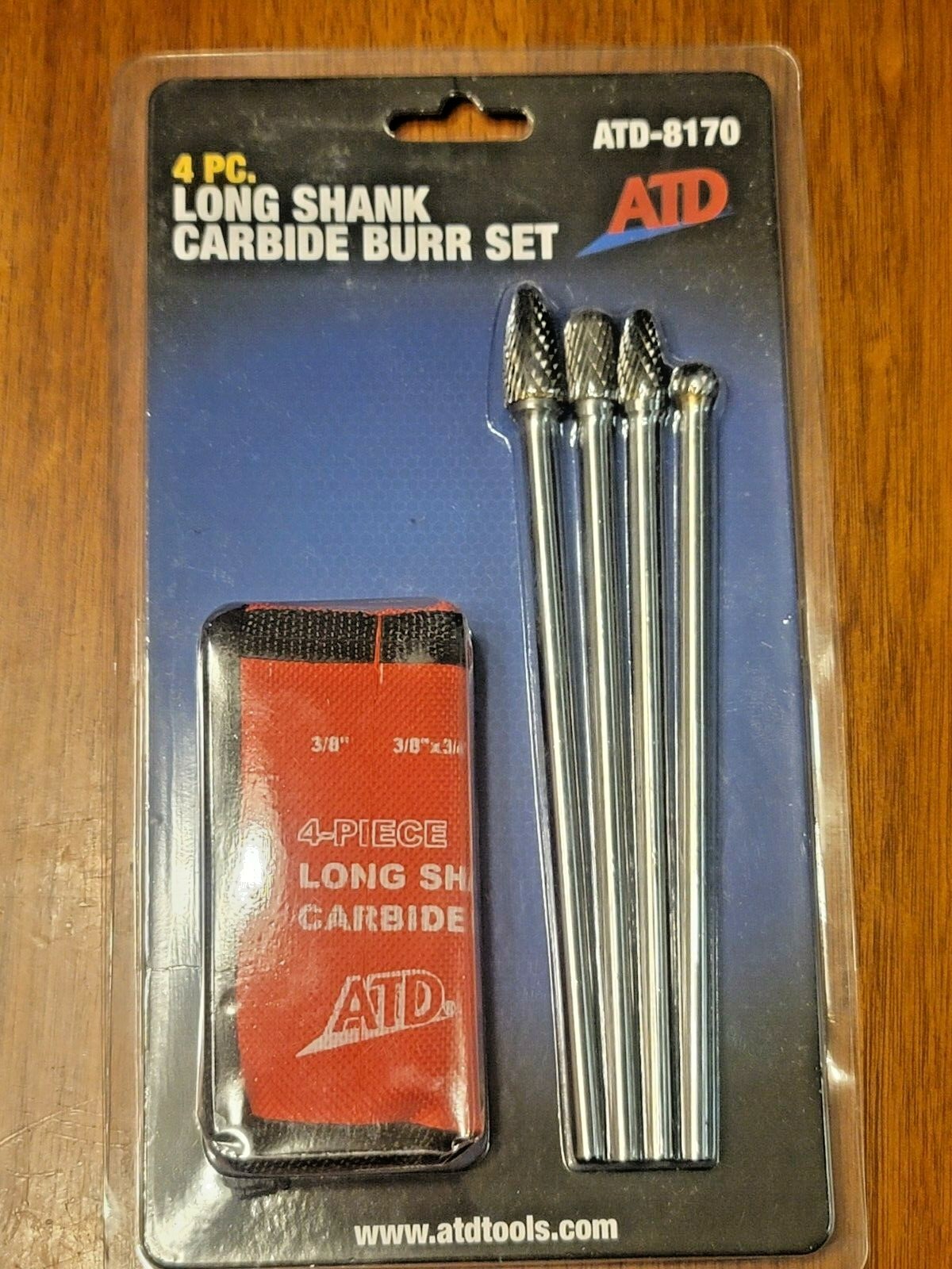 ATD 4pc Automotive 6″ Long 1/4″ Shank Double Cut Carbide Burr Set w/Pouch #8170