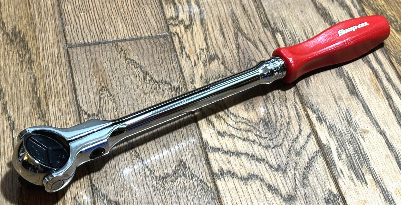 🇺🇸 Snap On Tools 3/8″ DR Ratchet RED Socket Wrench Round Swivel Head 11″ Long