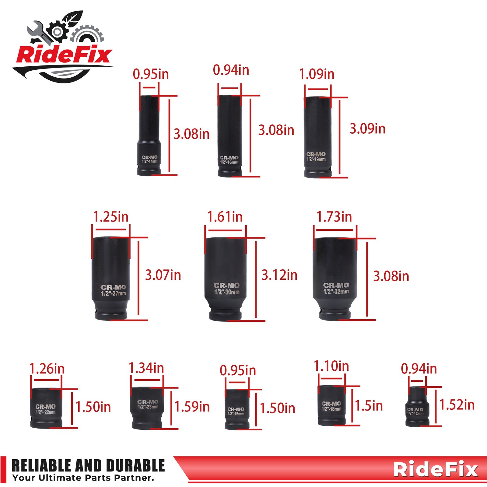 1/2″ Inch 35Pcs Deep Impact Socket Set Drive 8-32mm Metric Garage Sae With Box