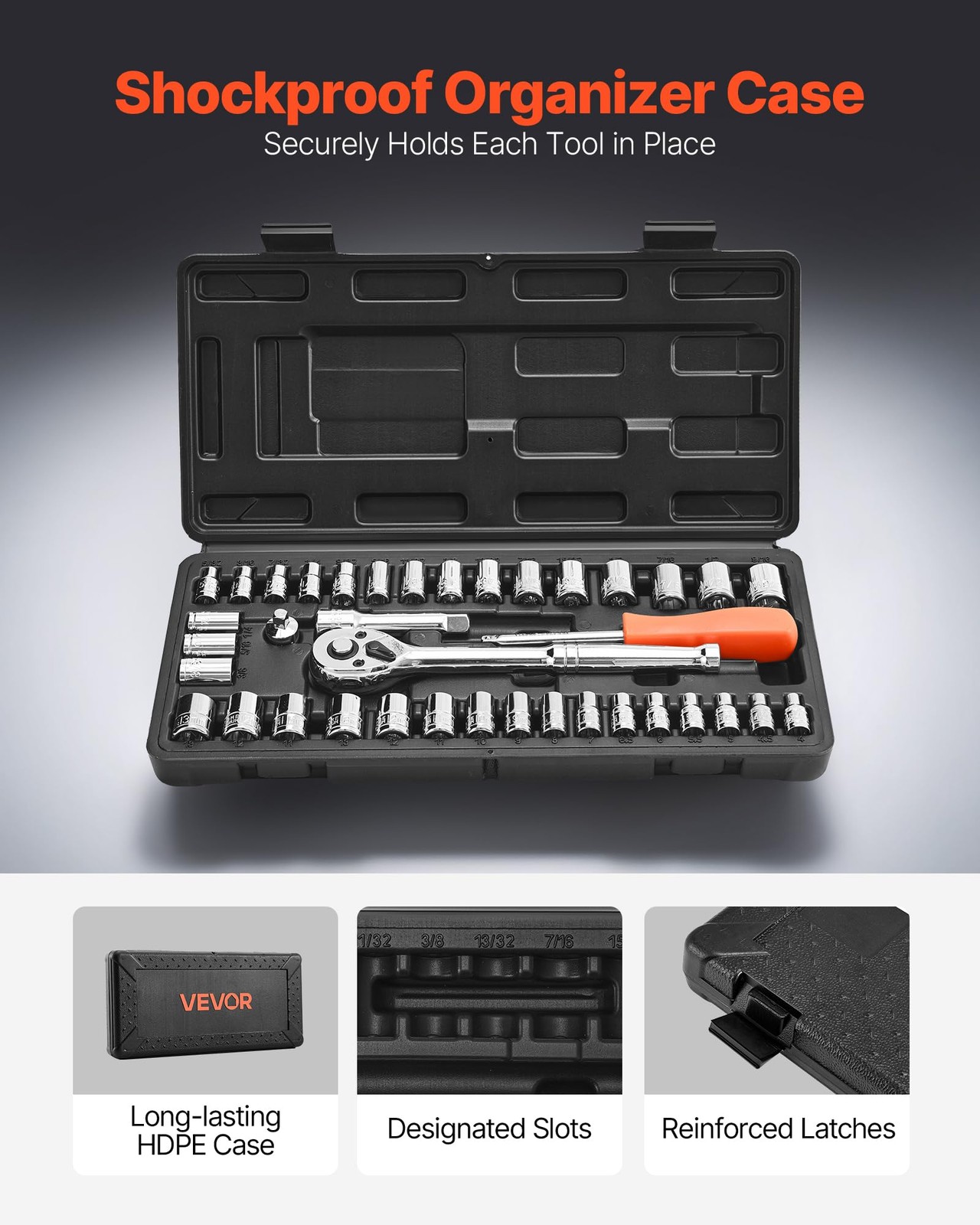 VEVOR 39-Piece Socket Set, 1/4″ & 3/8″ Drive, SAE & Metric Ratchet Tool Kit