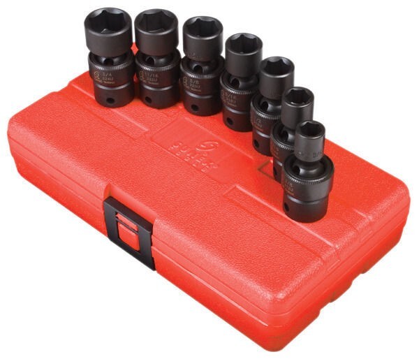 Sunex 7pc 3/8″ SAE 6pt Universal Impact Sockets Set Tools Drive Swivel INCH 3654