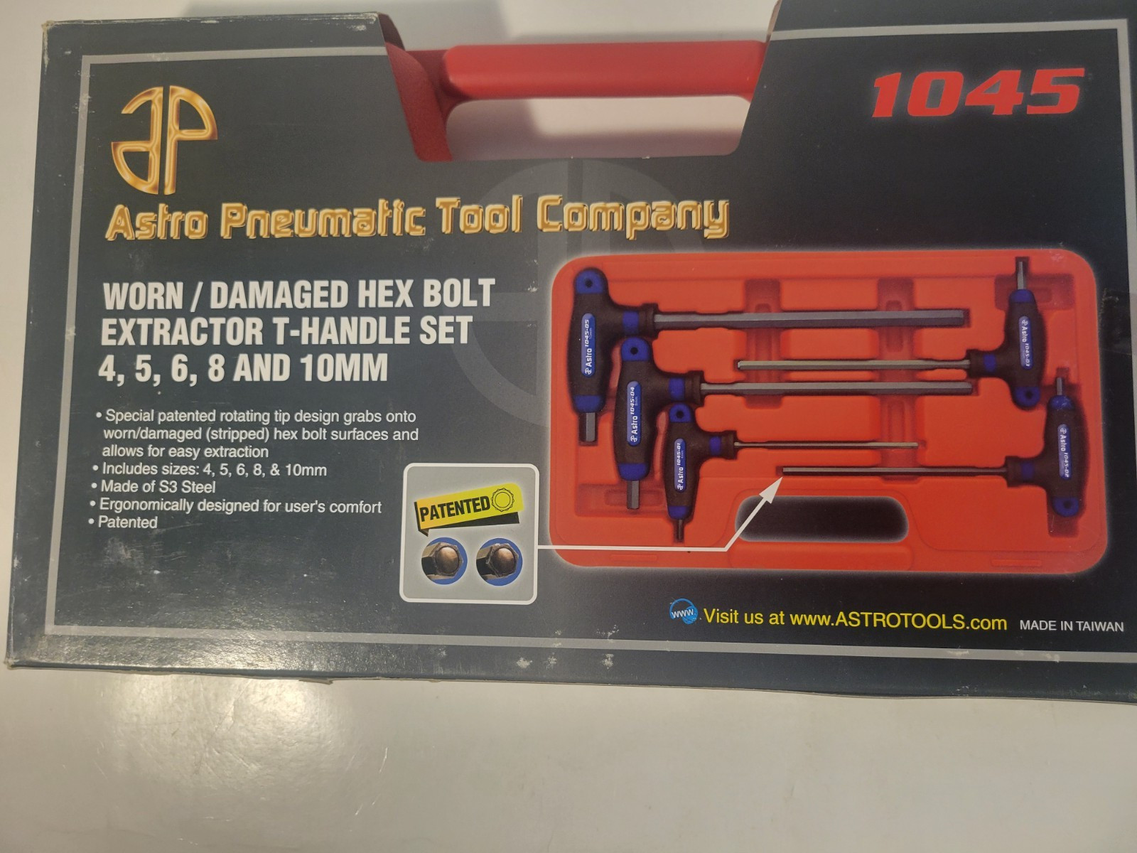 Astro Pneumatic Worn / Damaged Metric Hex Bolt Extractor T-Handle Set 4mm – 10mm