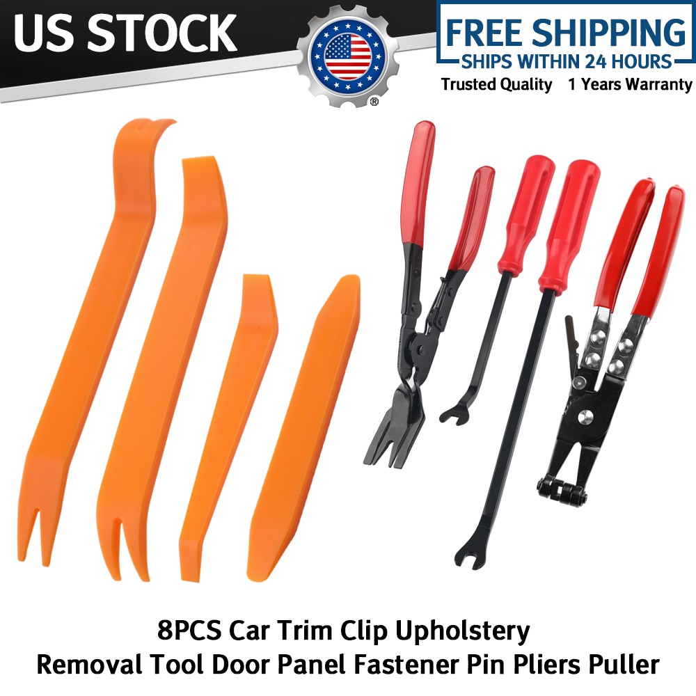 8PCS Car Trim Clip Upholstery Removal Tool Door Panel Fastener Pin Pliers Puller