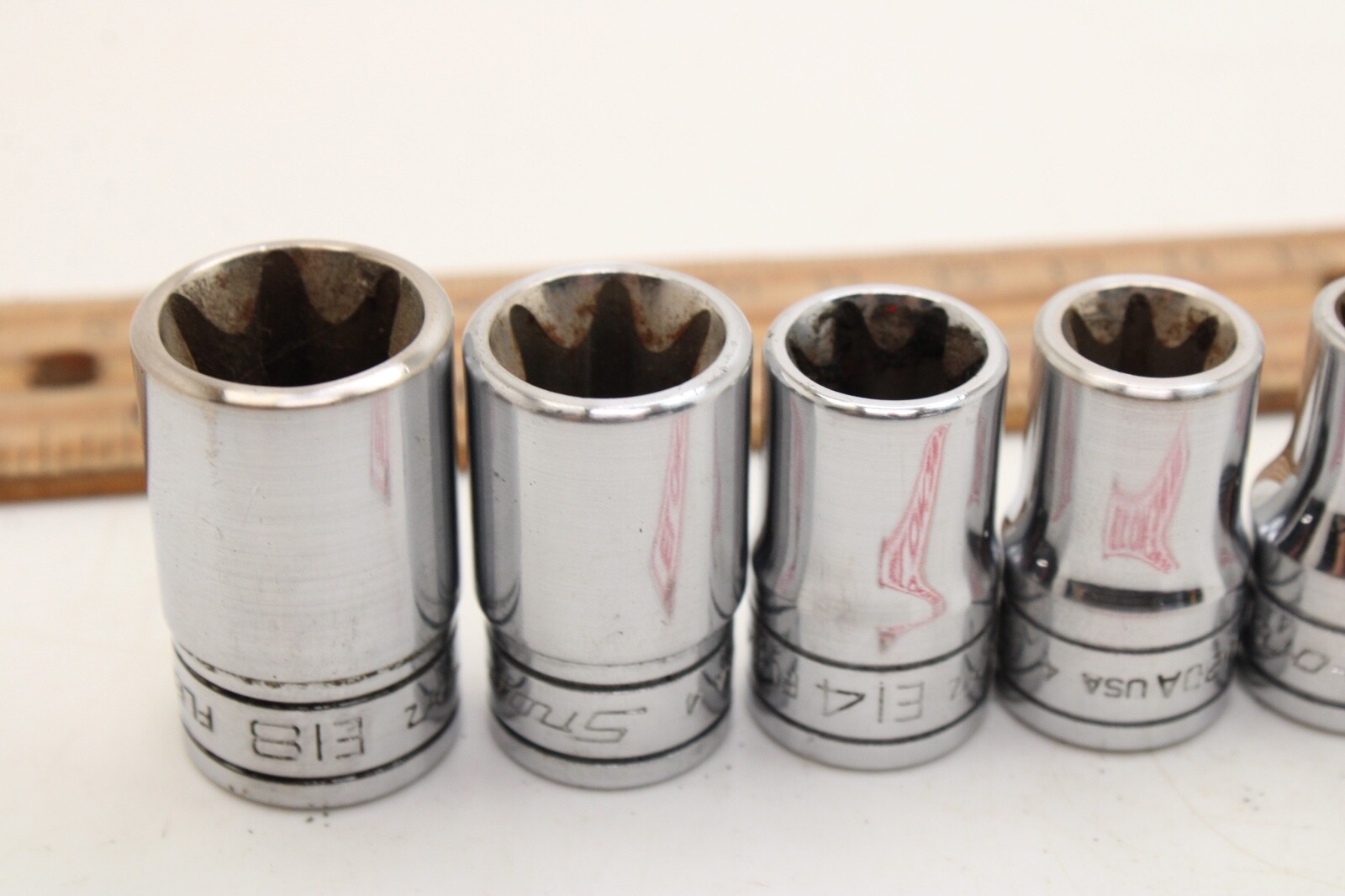 Snap-on FLE/TLE 10 Piece 1/4″ 3/8″ Drive Inverse Torx Socket Set Chrome USA
