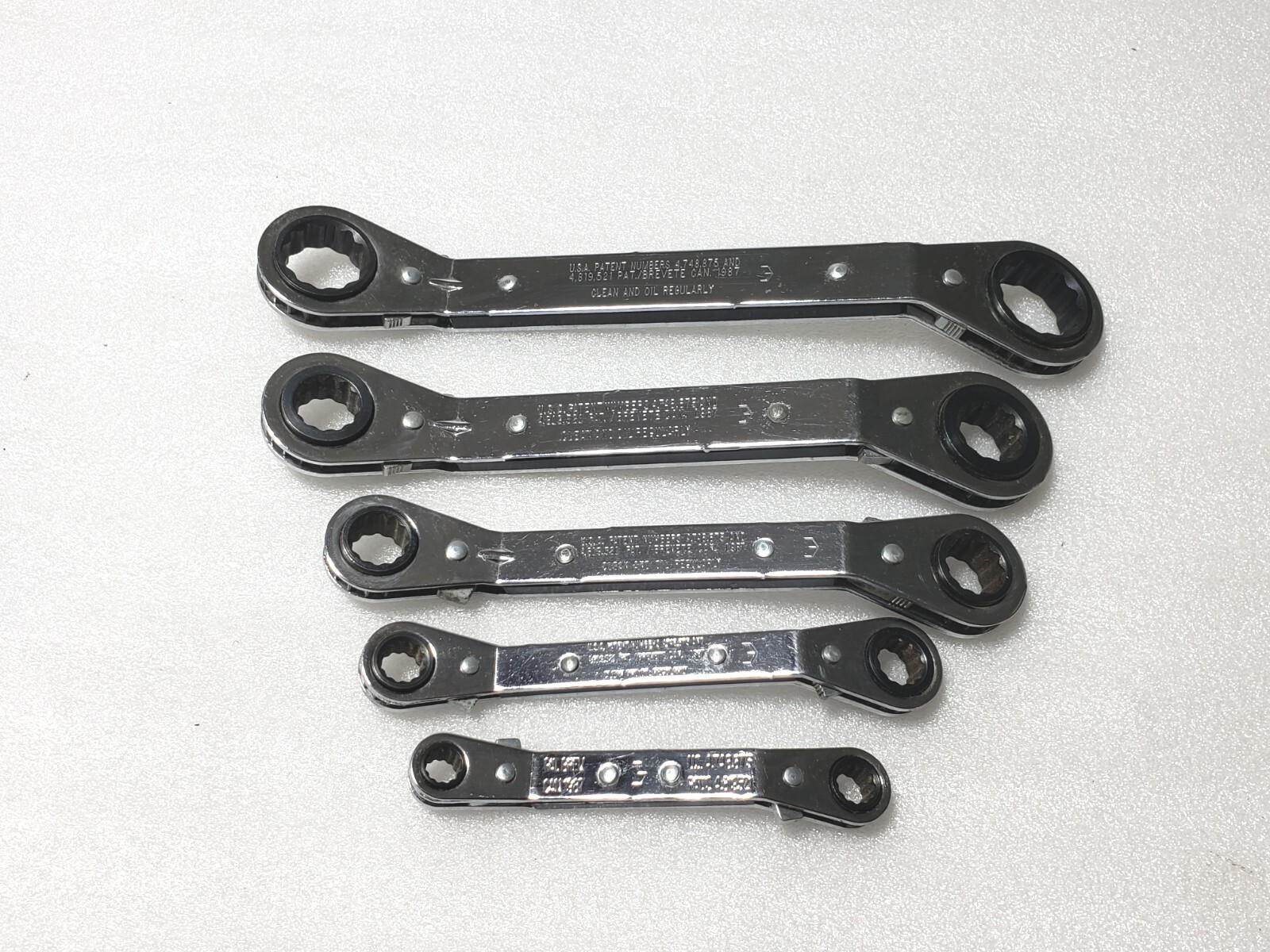 5 Pcs.- Craftsman Metric 12 Pt. Offset Box End Ratcheting Wrench Set 7mm. – 21mm