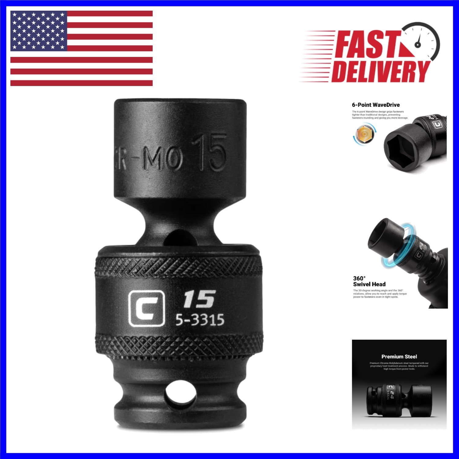 15mm 360-Degree Rotating Impact Socket – Precision Torque Power in Tight Spots