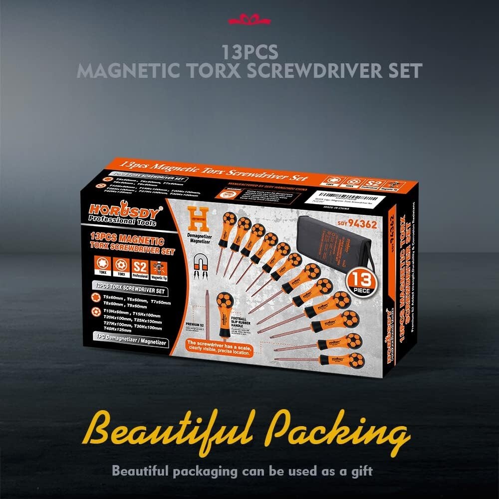 Versatile 13-Piece Torx Screwdriver Set: Tamper-Resistant with Anti-Skid Handles