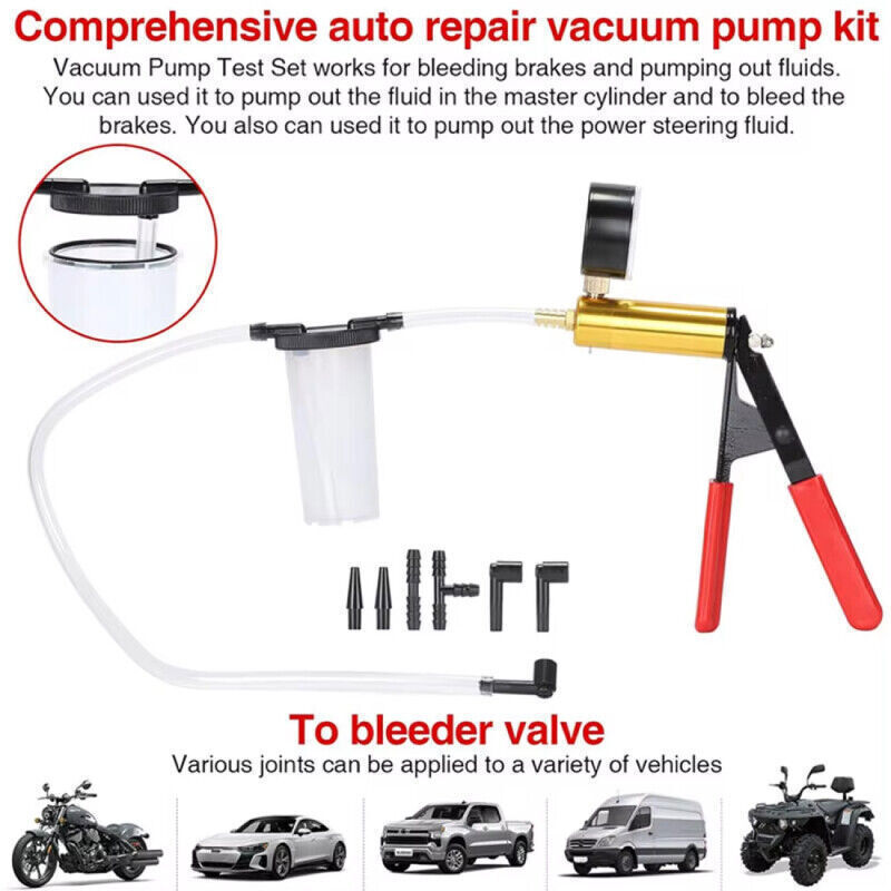 Manual Brake Bleeder Vacuum Pump Kit Automotive Fluid Test Tools For Car Truck