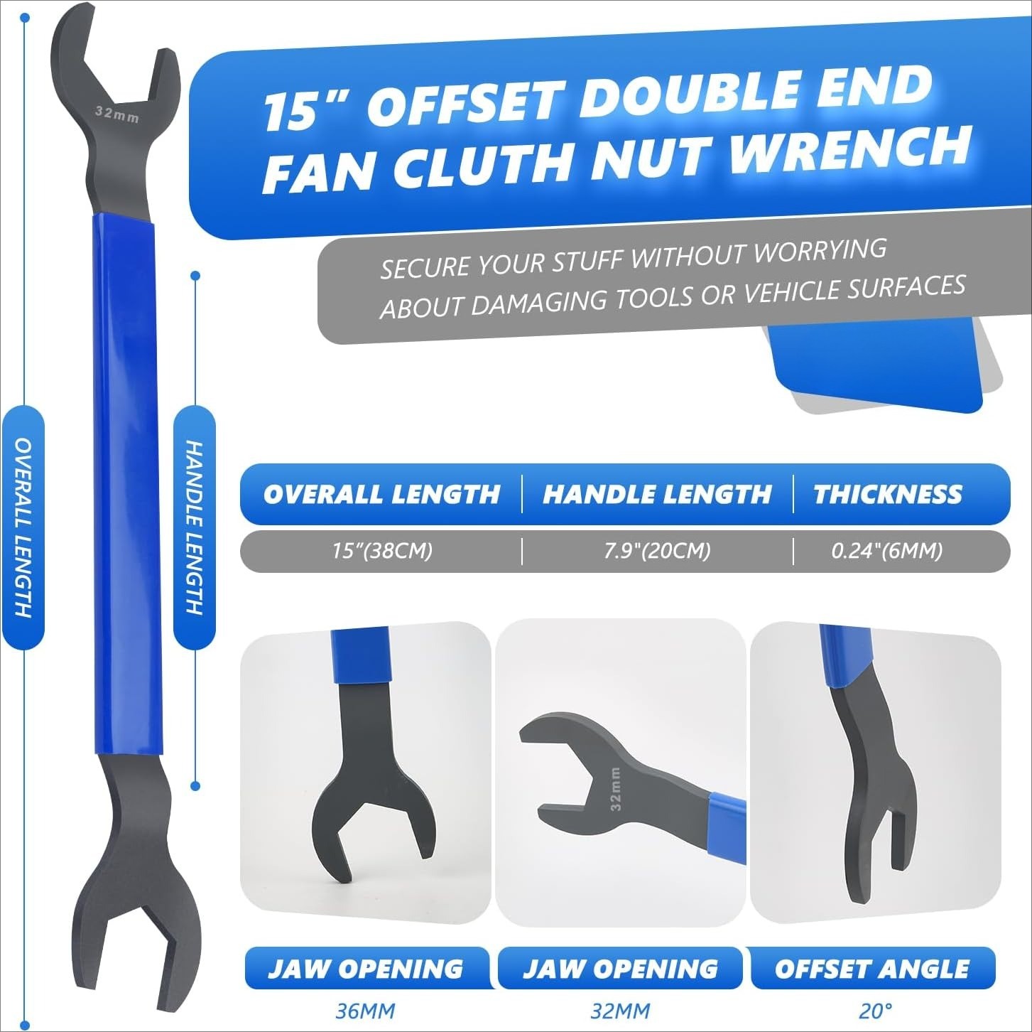 32mm & 36mm Fan Clutch Wrench Set,Water Pump Pulley Holder Removal Tool Clutch