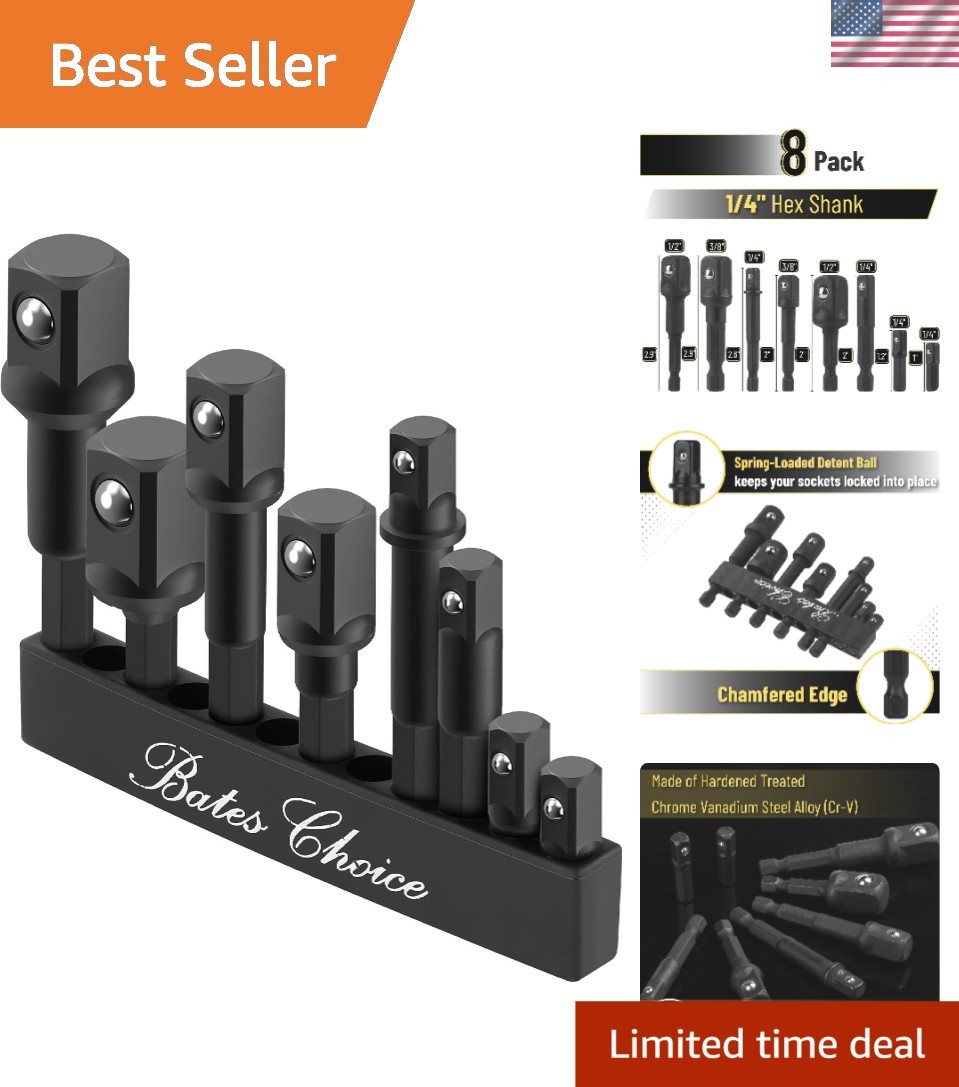 Versatile Socket Adapter Set 8 Pc – 1/4′, 3/8′, 1/2′ – Compact Holder Included